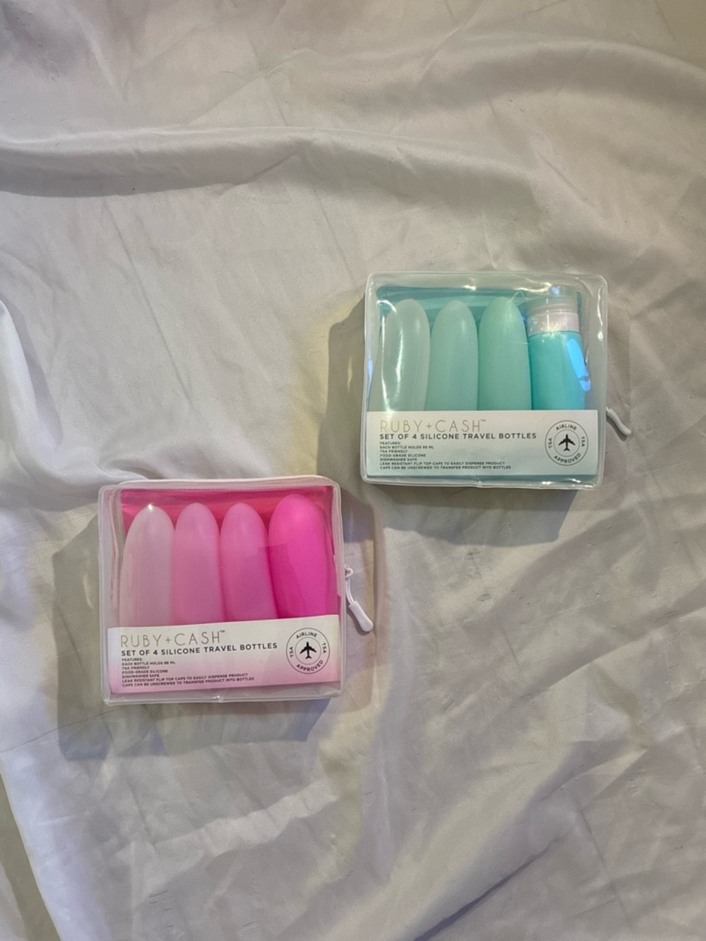 Ruby+Cash TSA Approved 2 Set of 4 Pack Silicone Travel Toiletry Bottle Set